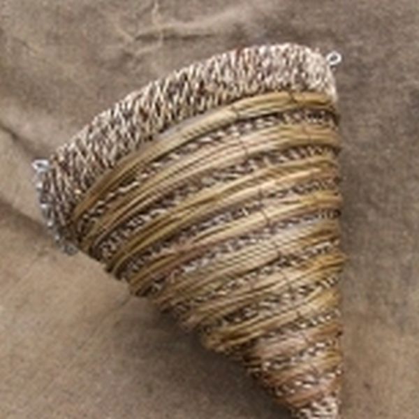 14" Sisal rose & fern cone hanging basket